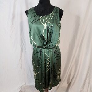 SARIAH Anthropologie Size 10 Green Silk Blouson Dress Sleeveless Resortwear EUC